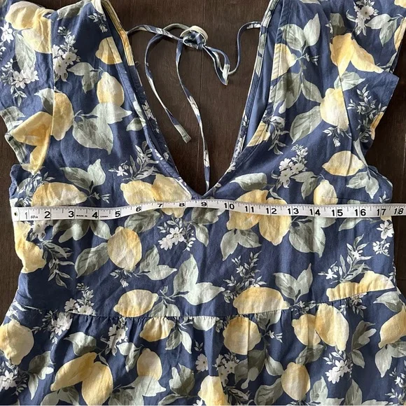 NWT Abercrombie & Fitch Dress Babydoll Linen Mini Dress Lemons Summer Size S - Picture 4 of 10